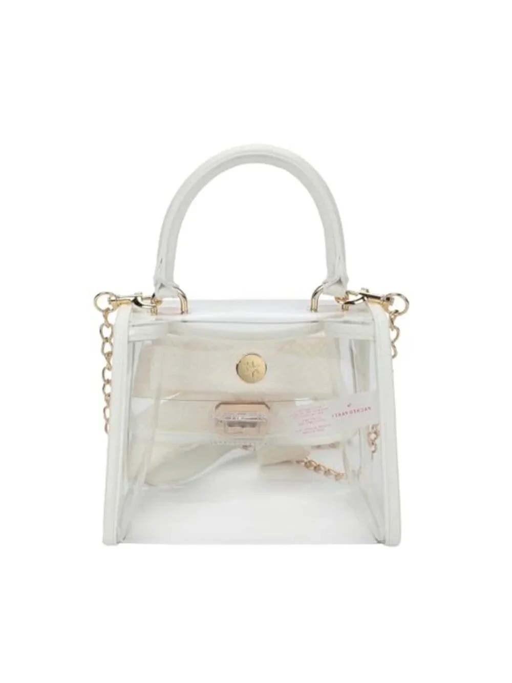 Clear Mini Crossbody Bag with Gold Chain Strap, Removable Satin Bow Scarf